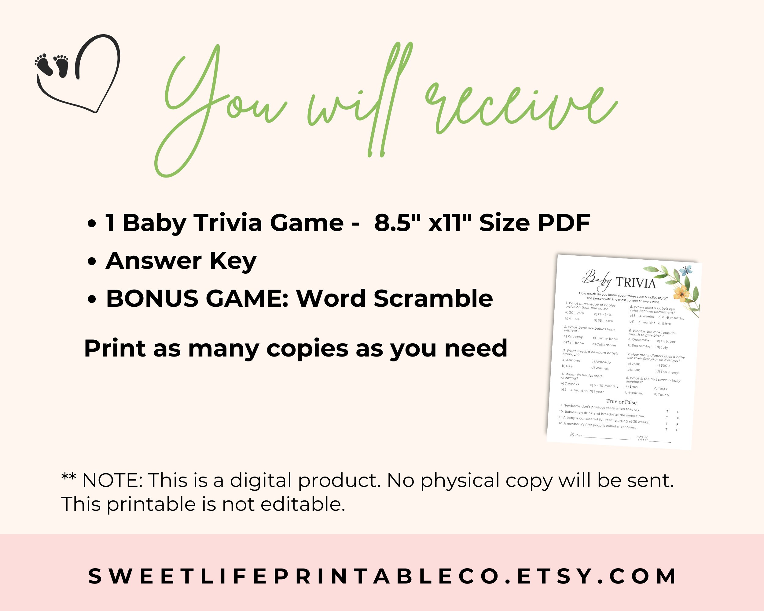Baby Shower Trivia, Printable Baby Shower Games, Baby Trivia Game, Baby ...
