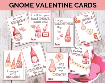 Gnome Valentine Cards, Classroom Valentines, Kids Valentines, Valentines Printable, Valentine Gnome, Instant Download