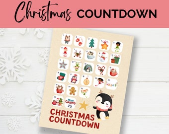 Jolly Christmas Countdown Calendar, Advent calendar printable, DIY Christmas advent calendar for kids, Christmas Countdown Wall Art,