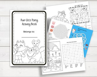 Cat Party Favors, Printable Cat Birthday Party Activity, Party Favors for Kids, Cat Gift, Kids Activity Sheets, Cat Coloring Pages