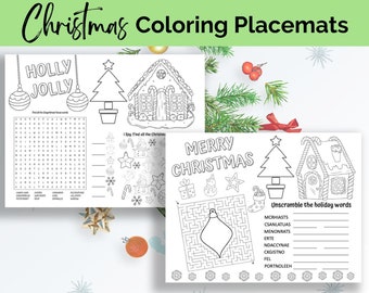Christmas Placemats for Kids, Printable Placemats, Coloring Pages,  Christmas Activity, Christmas Coloring Placemats, Christmas Printables