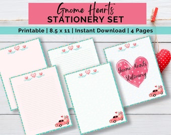 Gnome Stationery,  Valentine Gnome,  Letter Writing Set, Printable Stationery, Letter Stationary, Gnomes, Digital Download