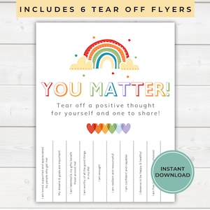Je doet ertoe woorden van bevestiging, Tear Off Flyer, Tear Off Complimenten, Classroom Bulletin Board Decor, School Counselor, Rainbow
