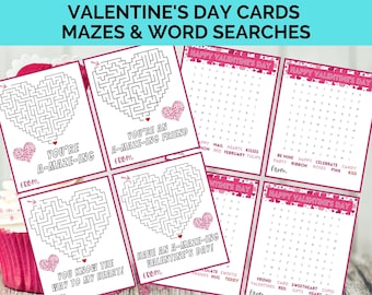 Printable Maze Valentines, Valentines Day Activity,  Printable Valentines Cards, Kids Valentines, Classroom Valentines,  Instant Download