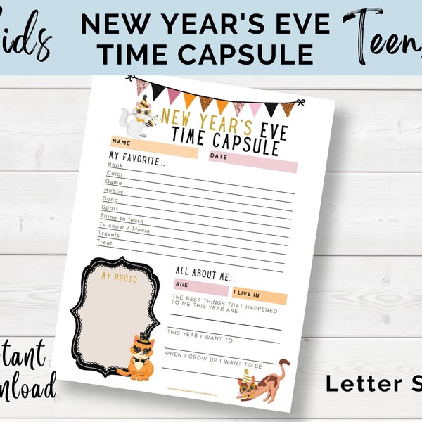 Kids Year in Review, New Year's Eve Kids Activity, Kids Time Capsule Printable, Kids Activities, New Year's Eve, Digital Download