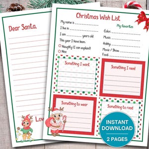 Druckbare Weihnachtswunschliste & Brief an Santa, Weihnachtswunschliste, 4-Geschenkregel, Kinder-Weihnachtsmannbrief, lieber Weihnachtsmann, Rentier, Weihnachtsmannbriefe