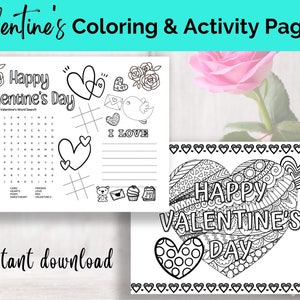 Kids Valentine Placemats, Valentines Activity, Printable Placemats, Valentines coloring pages, Coloring Placemats, Digital download