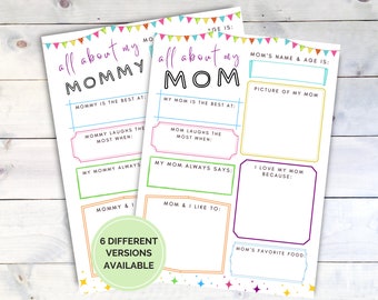 All About My Mom Printable, Mother's Day Gift, Birthday Gift for Mom, Mom Questionnaire, DIY Gift for Mom, All About Stepmom, Keepsake