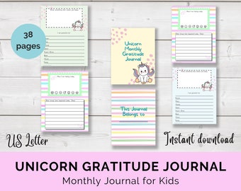 Gratitude Journal Printable Kids, Unicorn Journal, Kids journal, Daily Journal, Digital Download