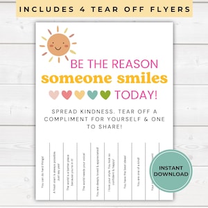 Positieve affirmaties voor kinderen, afscheurflyer, afscheurcomplimenten, prikbord klaslokaal, prikborddecor, schoolbegeleider, boho