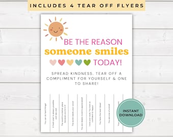 Positive Affirmations for Kids, Tear Off Flyer, Tear Off Compliments, Classroom Bulletin Board, Bulletin Board Decor, School Counselor, Boho