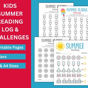 Four summer reading reward charts for kids in black and white and color,with popsicle and sun themes.