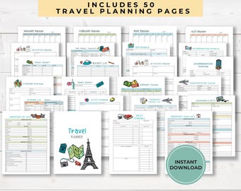Pianificatore di viaggio stampabile, pianificazione delle vacanze, itinerario delle vacanze