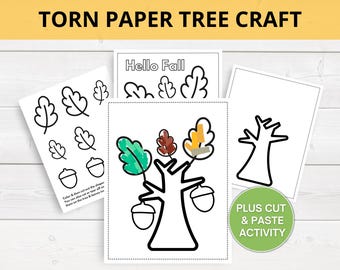 Activités manuelles Construire un arbre par copier-coller, Activités sur papier déchiré, Travaux manuels d'automne pour enfants, Travaux manuels sur papier déchiré, Compétences ciseaux, Élémentaire à imprimer