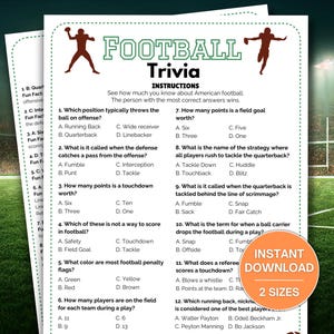 Football Trivia Game, Printable Trivia Questions, Football Party Games, Seniors Trivia, Sports Team Trivia, Football Birthday