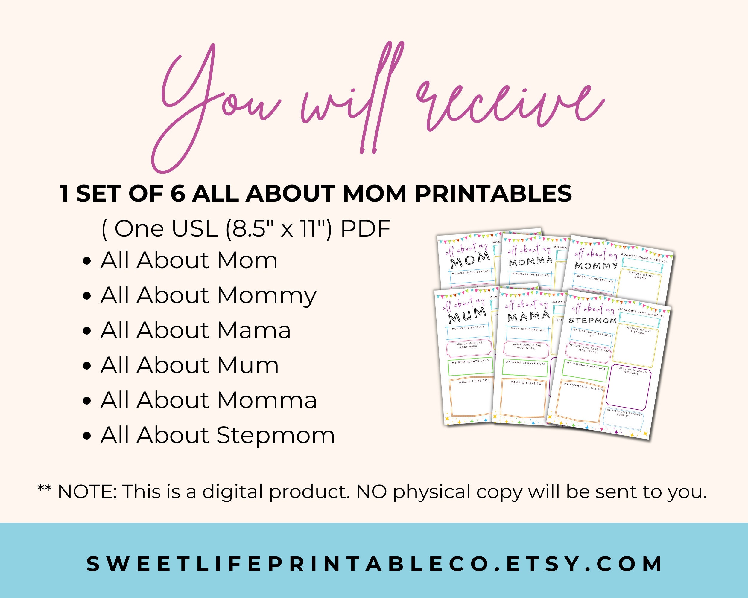 All About My Mom Printable, Mother's Day Gift, Birthday Gift for Mom ...