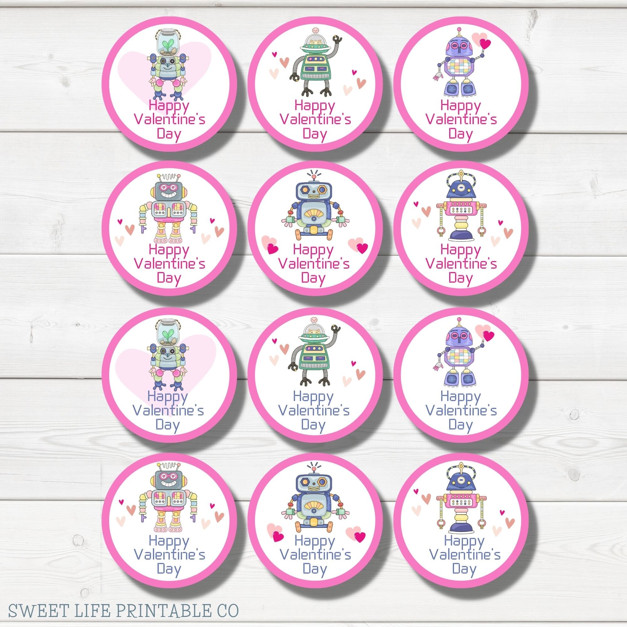 Valentine's Day Cupcake Toppers, Robot Cupcaketoppers, Printable ...