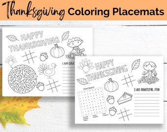 Thanksgiving Coloring Placemats, Printable Placemats, Kids Placemats, Coloring Placemats, Thanksgiving activities, Digital download