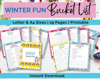 Winter Bucket List, Printable, Travel Bucket List, Kids Bucket List Printable, Bucketlist, Printable Bucket List,  Digital Download