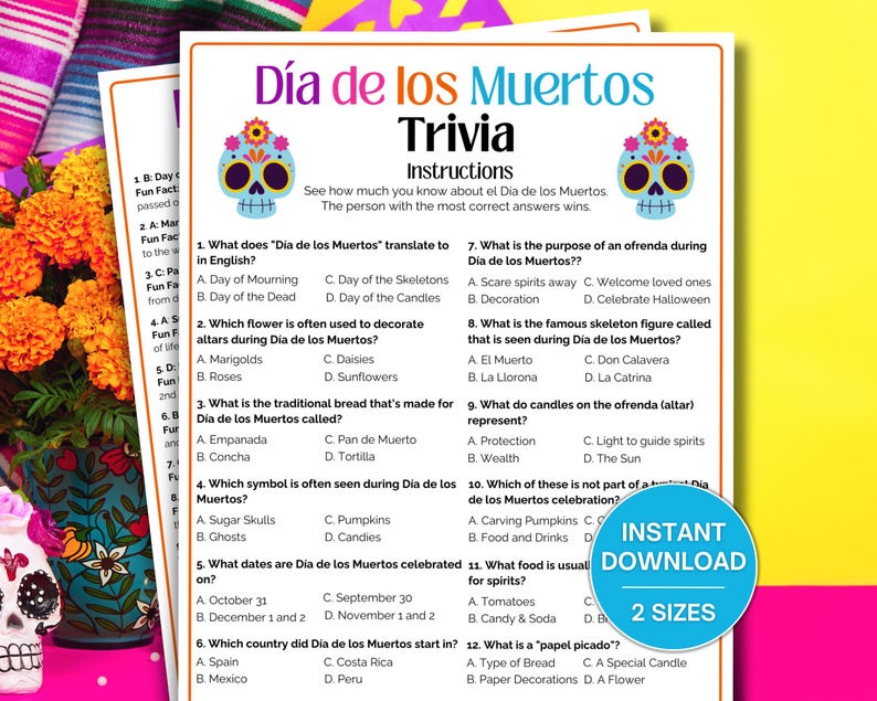 Dia De Los Muertos Trivia Game, Printable Games for Teachers, Mexican Party Games, Day of the ...