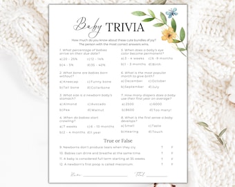 Baby Shower Trivia, Printable Baby Shower Games, Baby Trivia Game, Baby Shower Template, Wildflower