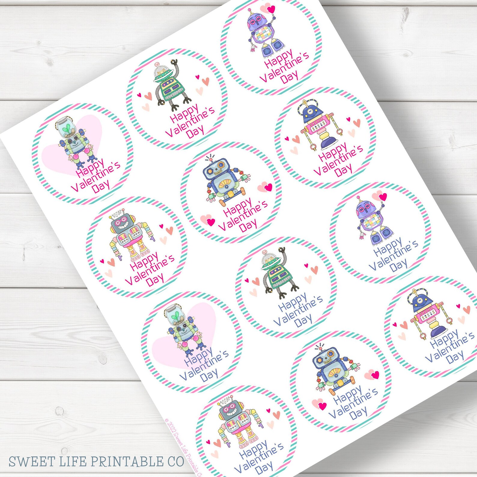 Valentine's Day Cupcake Toppers, Robot Cupcaketoppers, Printable ...