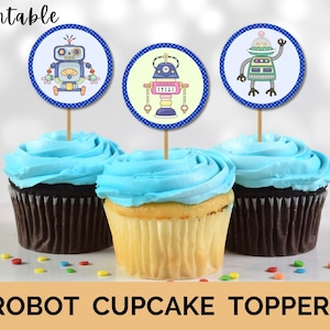 Robot Cupcake Toppers,  Robot Birthday, Printable Toppers, Robot Party, Cupcake Toppers, Robot Printables , Instant Download
