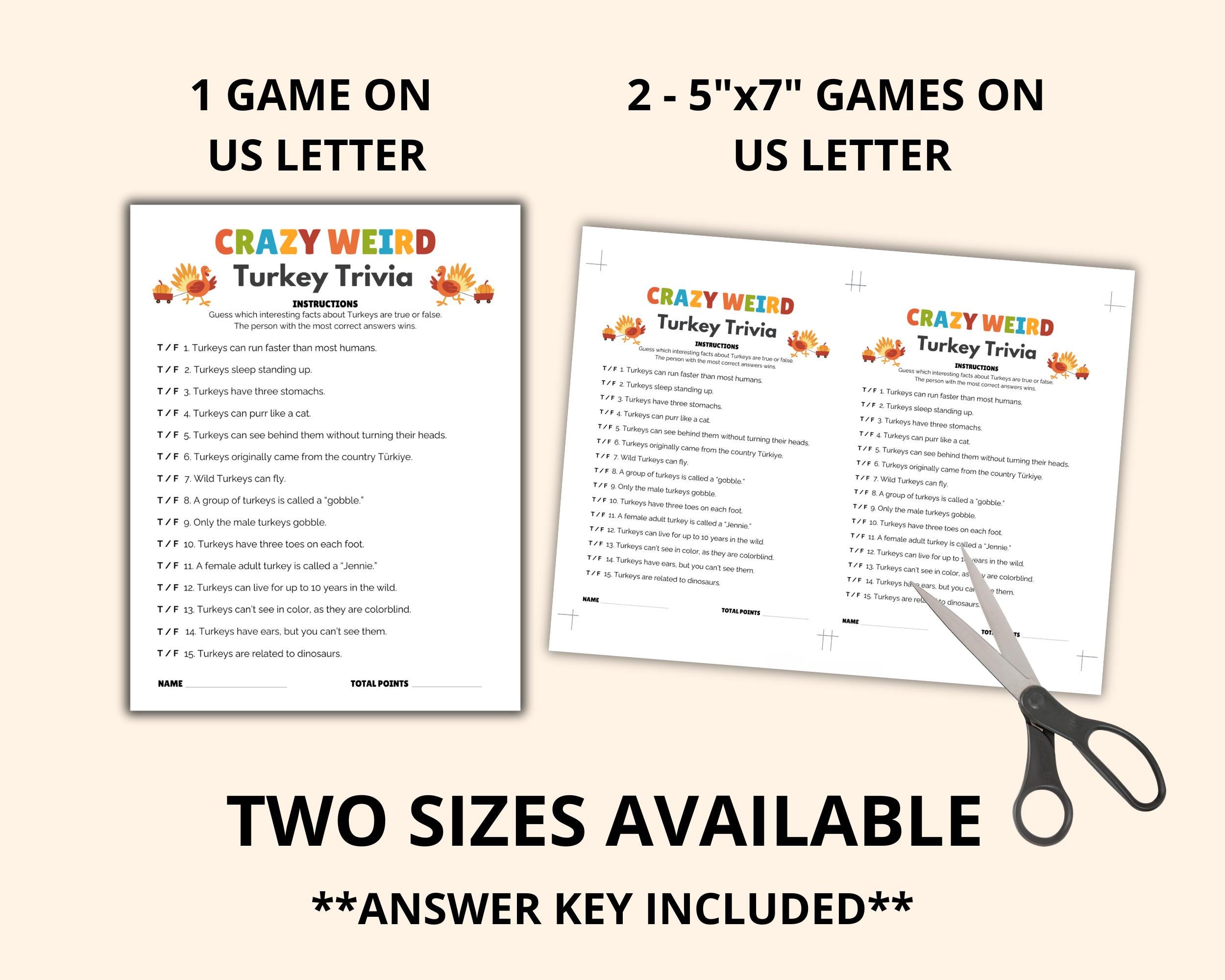 Turkey Trivia Printable, Thanksgiving Trivia, Friendsgiving Games, Fall ...
