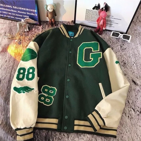 Y2K Oversized Varsity Jacket Oversized Green/creamcollege Etsy Canada