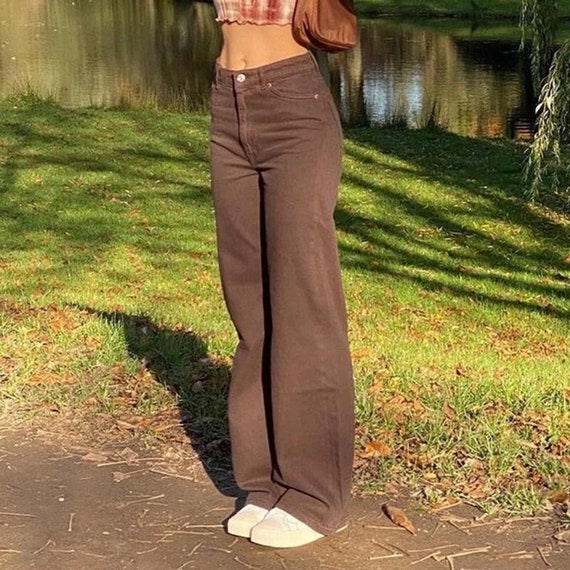 Y2K Low Rise Brown Baggy Jeans Brown 