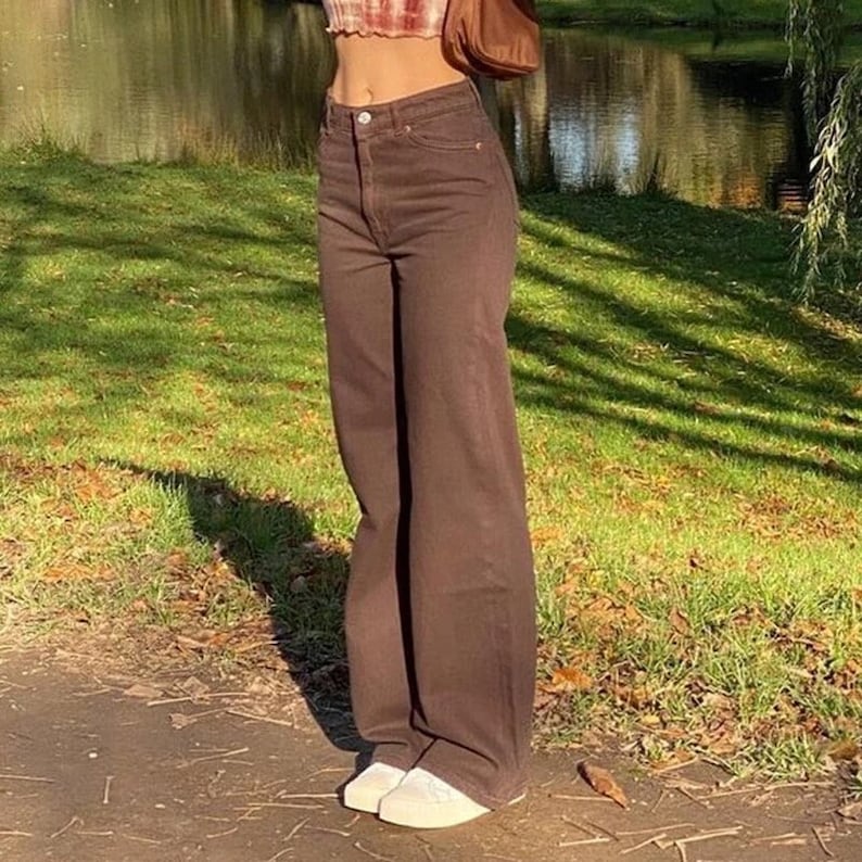 Y2K low rise Brown baggy jeans, brown wide leg jeans, brown low rise jeans, indie aesthetic jeans 