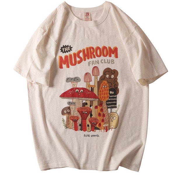 Oversized Vintage Mushroom Print T Shirt, Egirl Aesthetic Streetwear Graphic Tees, Women T-shirts, cute mushroom oversized tee