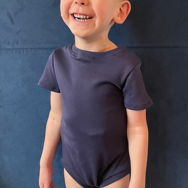 Navy Bodysuit |Onesie | Bodysuit | Large Onesie | Extended Sizing Onesie | Sizes 4T- 8 | G-tube | Handmade | Thick Material | Wide Neckline