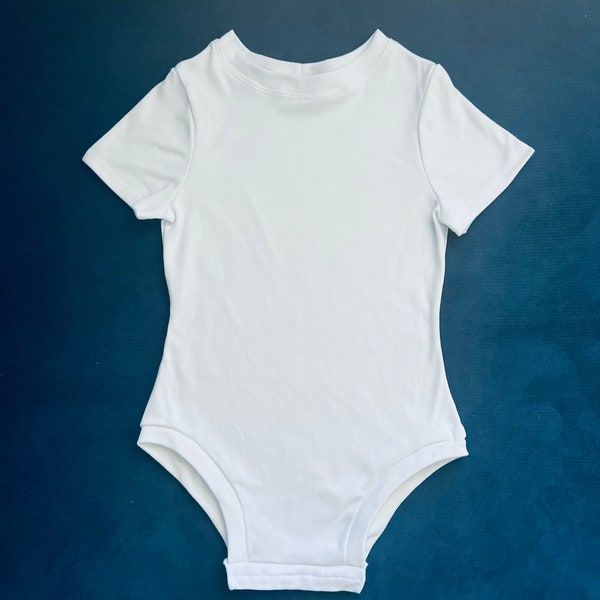 White Bodysuit | Kids Bodysuits | Large Onesies | Special Needs Clothing | Handmade | Thicker Material | Wider Neckline | Size 10-12 & 12-14