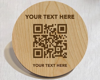 Circle QR Code Wooden Magnet with Custom Text