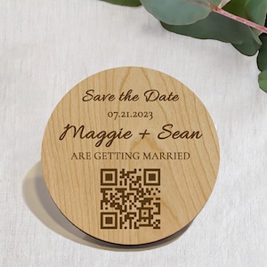 Aimant en bois avec code QR rond "Rendez la date"