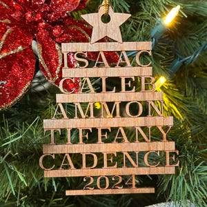 Personalisierte Weihnachtsbaumschmuck mit Familiennamen und Jahr