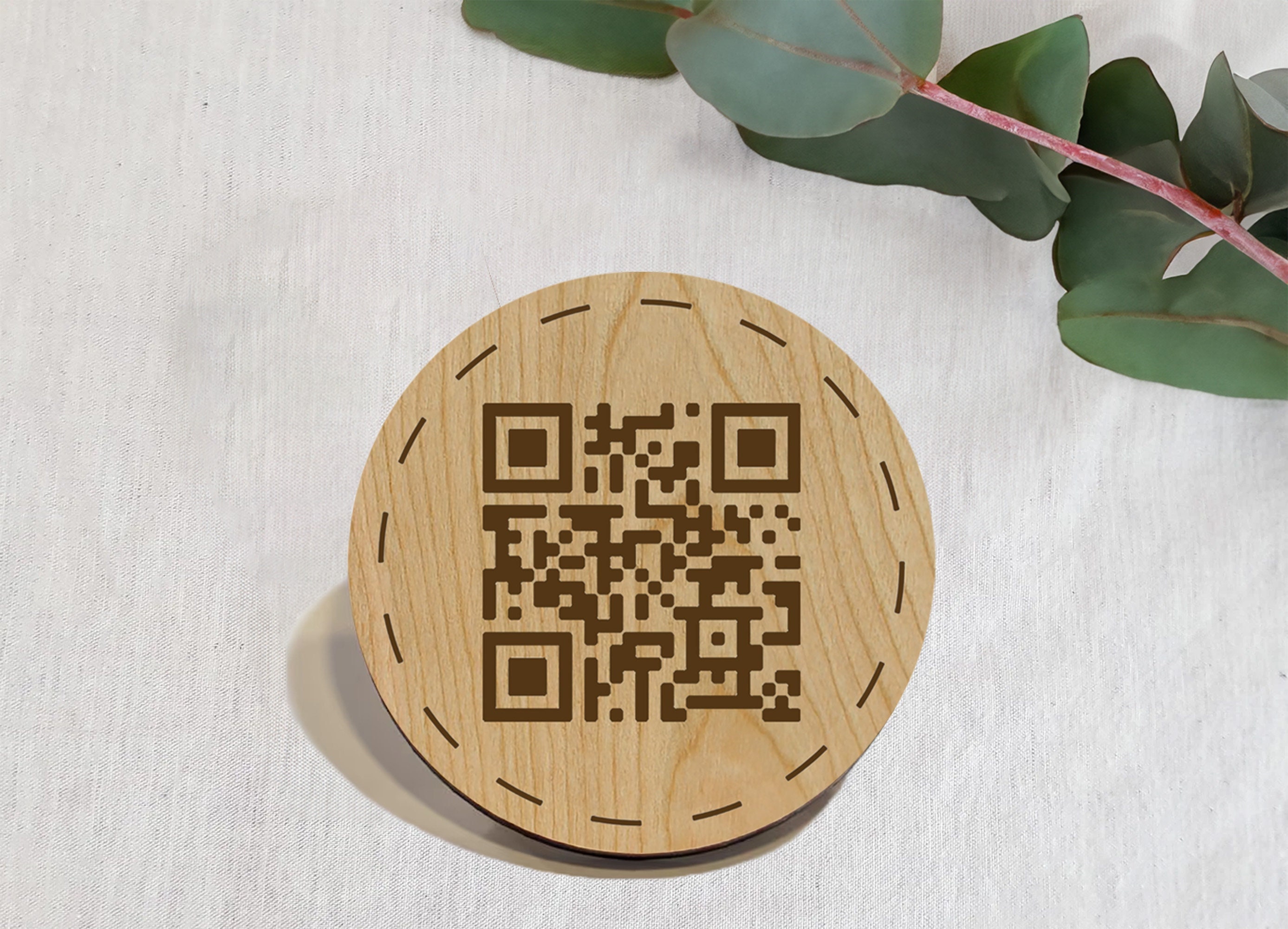Circle QR Code Wooden Magnet With Dash Boarder - Etsy