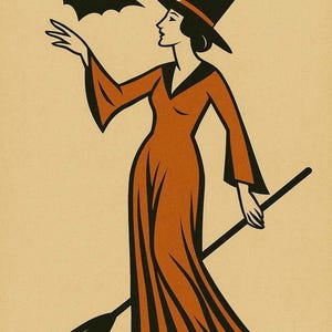 Halloween Art-Deco-Hexe und schwarze Fledermaus Glam Vintage inspirierte Postkarten, Gruselige Kunstkarten, Hexen-Wanddekor, saisonale Grußkarten