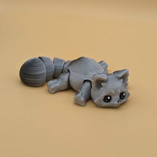 Handmade 3D printed raccoon black and white design 14 cm long movable