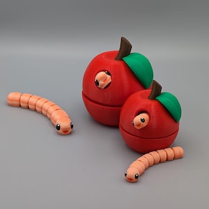 3D Gedruckte Geschenkbox in Apfelform mit Beweglichem Wurm Einzigartige und Süße Aufbewahrungsbox für kleine Geschenke 8,5x8,5x10cm