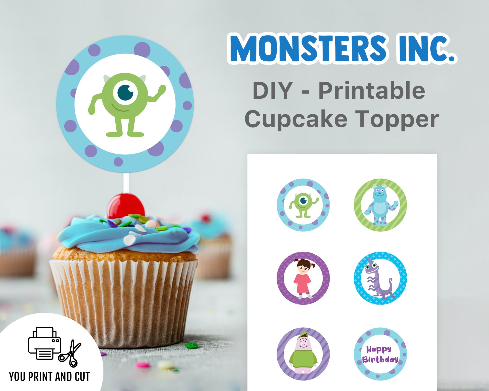 Printable Monsters Inc. Cupcake Toppers Monsters Party Etsy México
