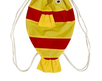 Yellow Red Striped Fish Drawstring Bag