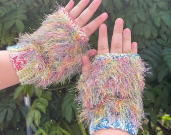Monster Mitts Crochet Pattern •     DIGITAL PATTERN ONLY perfect to use stash scrap yarn and eyelash yarn, perfect to make Halloween costume