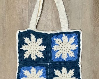 Winter Chill Tote Bag          •          snowflake granny square handmade crocheted tote bag purse