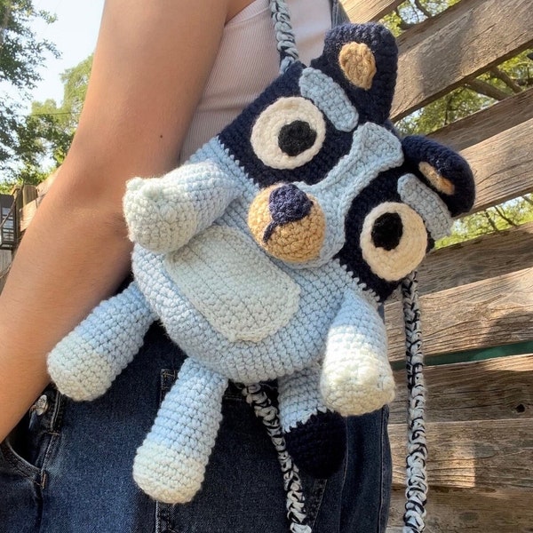 Bluey crochet pattern, DIGITAL PATTERN, puppy dog, backpack pattern, birthday gift, bag crochet pattern, baby bag, PDF pattern, child bag