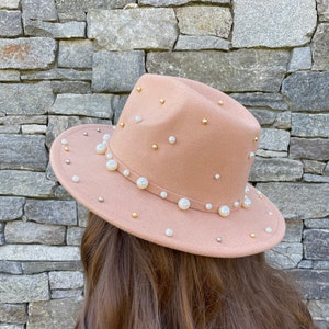 Vibrant Color Vegan Fall Fedora Hat, Pearls Hat, Fall Hat,Bridesmaid Gift, Bridal Party Hat,Stylelish Hat