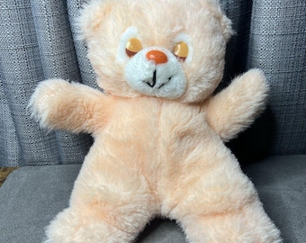 VTG Teddy Bear Plush Peach Closed Eyes Stuffed Animal Toy 1970s 12 Inch