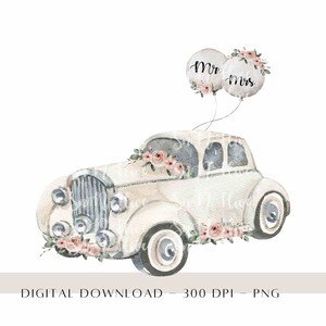 Recién casado PNG, Impresiones de automóviles recién casados, Clipart de acuarela de Sr. y Sra., Diseños de sublimación de bodas, Diseño de tarjetas de felicitación