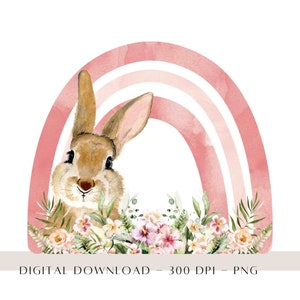 Lapin avec rainbow PNG, Dessins de sublimation de Pâques, Lapin PNG, Clipart de Pâques, Décor de Pâques imprimable, T Shirt de Pâques Heat Press PNG Files